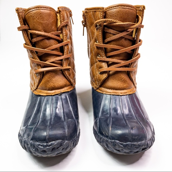 Steve Madden Tillis Duck Boots Rubber Navy&Brown - Picture 2 of 6